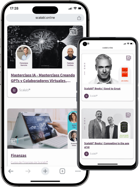 Celular con imagenes de los cursos de Scalabl