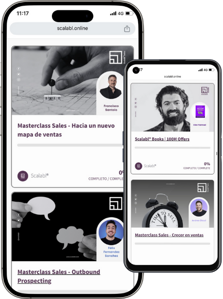 Celular con imagenes de los cursos de Scalabl